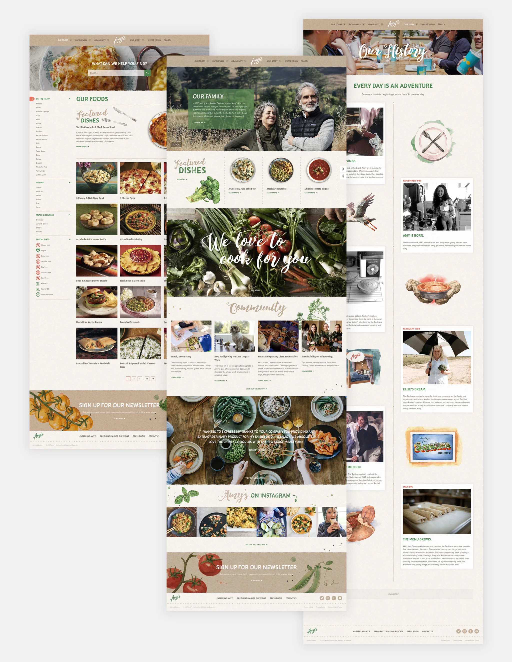 Website collage of Amy's Kitchen designed by Superrb
