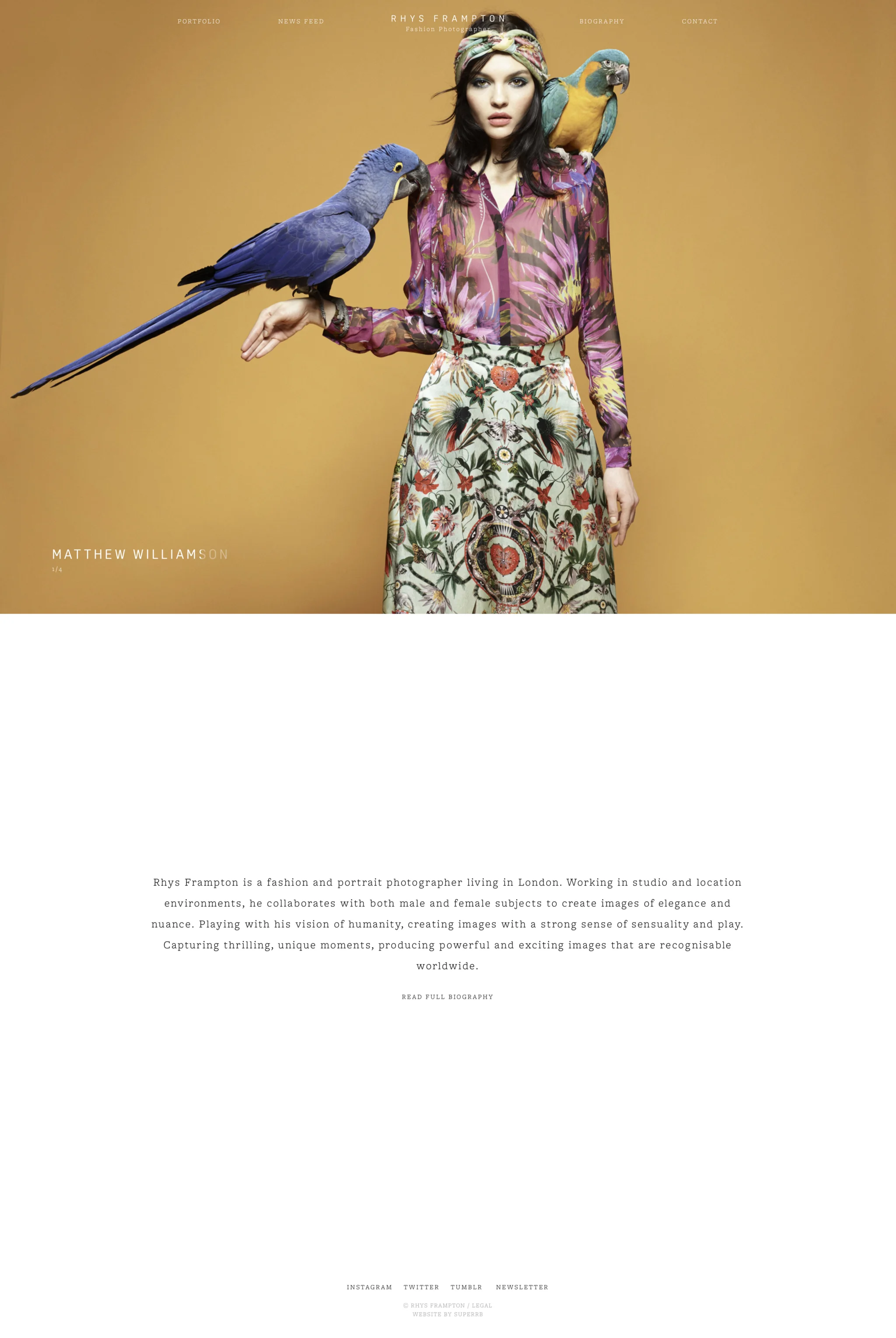Rhys Frampton website homepage designed by Superrb