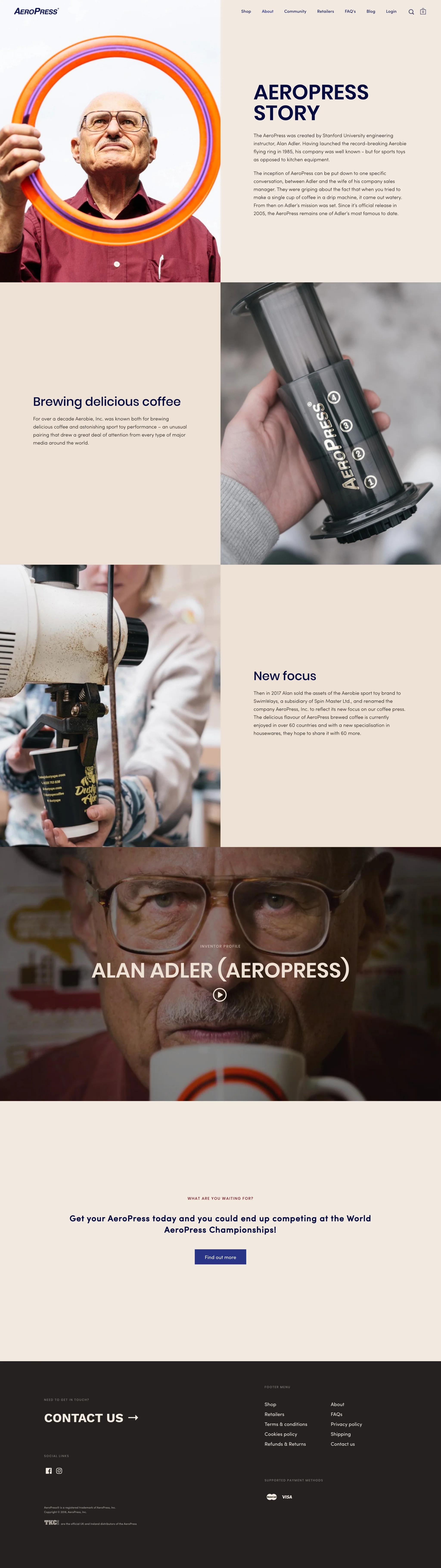 AeroPress website about page design